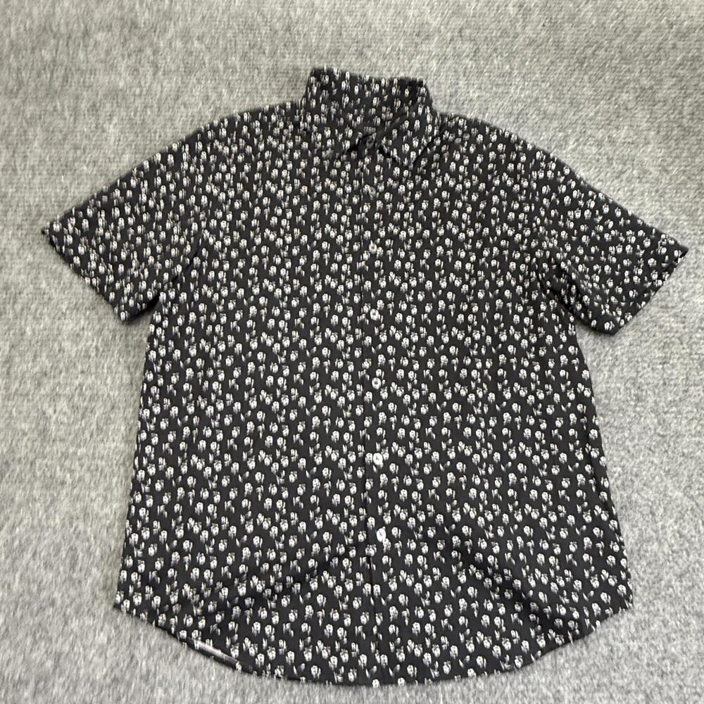 Bugatchi Shirt Mens Large Black Floral OoohCotton Tech Short Sleeve Button Up